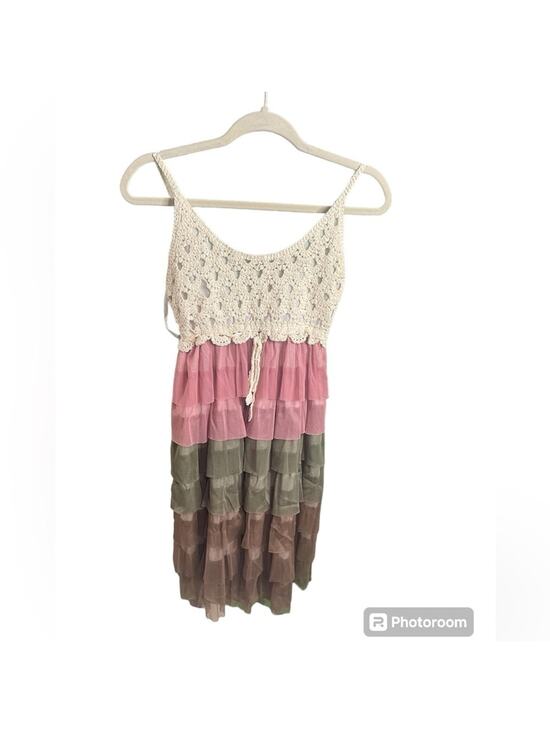 j. gee Dresses & Skirts - J. Gee Small Boho Cream Crochet Tiered Mini Dress EUC